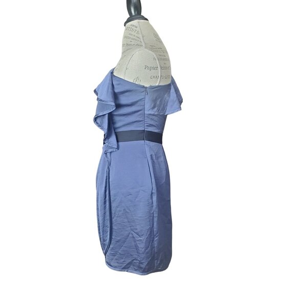 BCBGGENERATION Womens Dress Size 6 One Shoulder Ruffle Blue Smoke Side Zip Short - Picture 7 of 8
